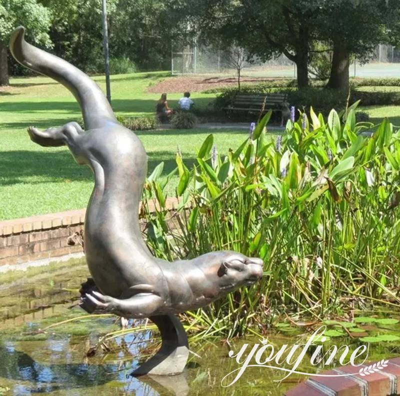 Cast Bronze Otter Chasing Fish Sculpture Supplier BOK1-423 - Bronze Animal Sculpture - 12