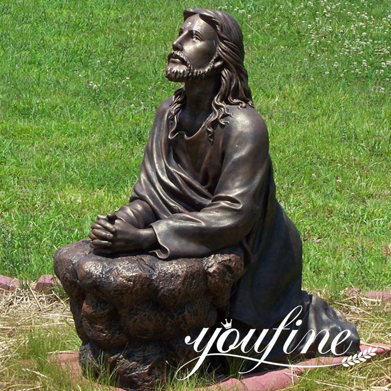 Life-size-religious-kneeling-praying-bronze-jesus