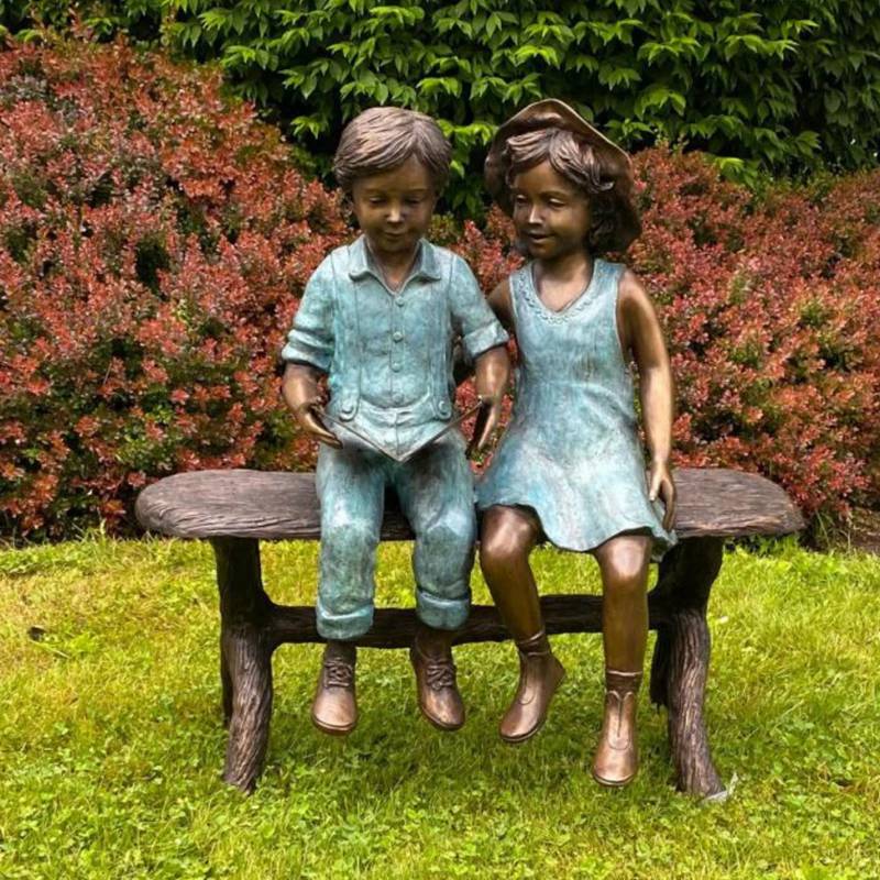 Children's Bronze Sports Boy and Girl Leapfrog Statues Playing Vault Art - Bronze Children Statues - 10