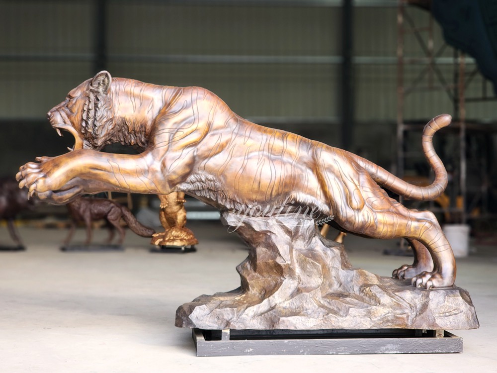High Quality Jumping Tiger Sculpture BOKK-392 - Bronze Tiger Statue - 3 wildlife Jumping Tiger statue