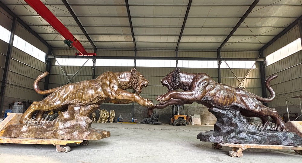 High Quality Jumping Tiger Sculpture BOKK-392 - Bronze Tiger Statue - 2 wildlife Life-size Tiger Sculpture