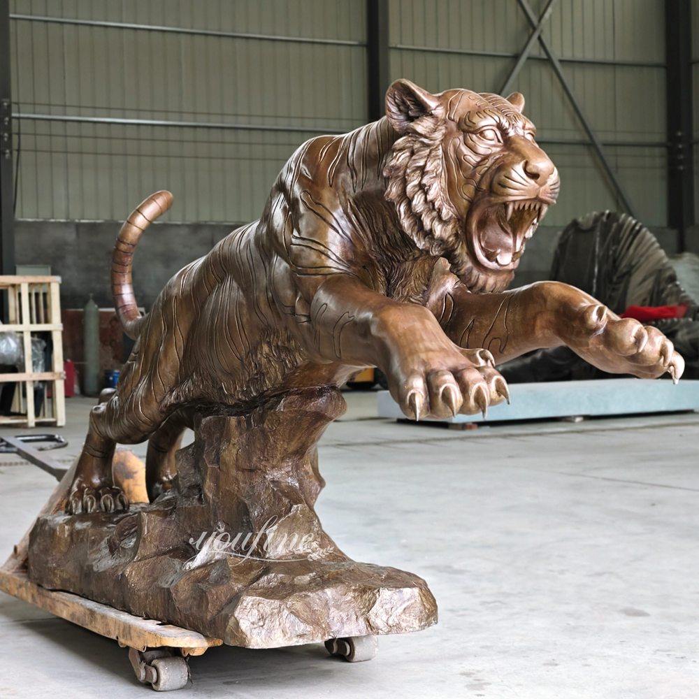 Custom Made Fighting Tiger Garden Statue BOKK-946 - Bronze Tiger Statue - 6 wildlife Quality Jumping Tiger Sculpture