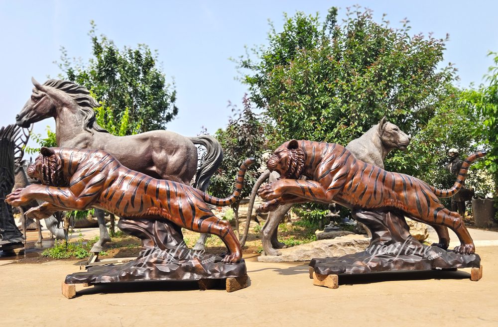 High Quality Jumping Tiger Sculpture BOKK-392 - Bronze Tiger Statue - 1 wildlife leaping Outdoor bronze tiger sculpture