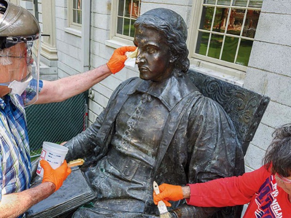 Cleaning of the school's famous figure statue