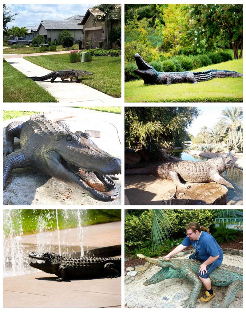 Lifelike alligator sculpture