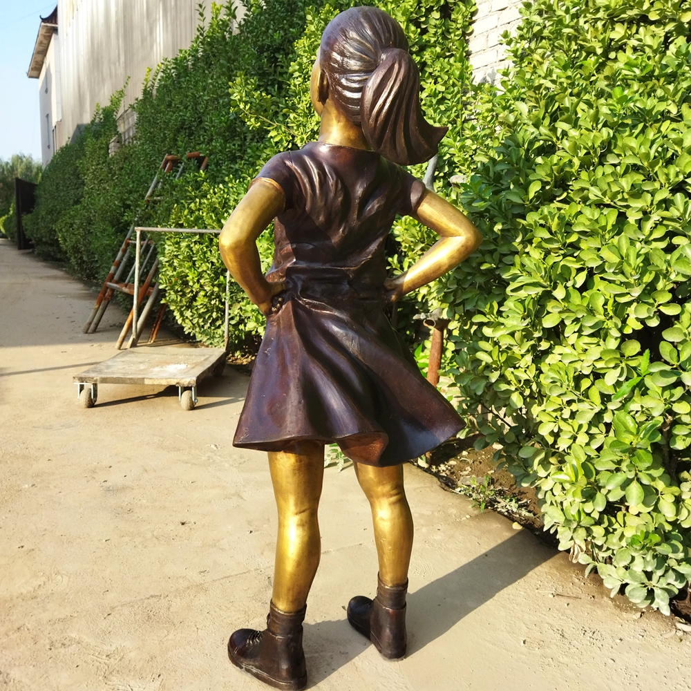 Back View of Fearless Girl Bronze Sculpture