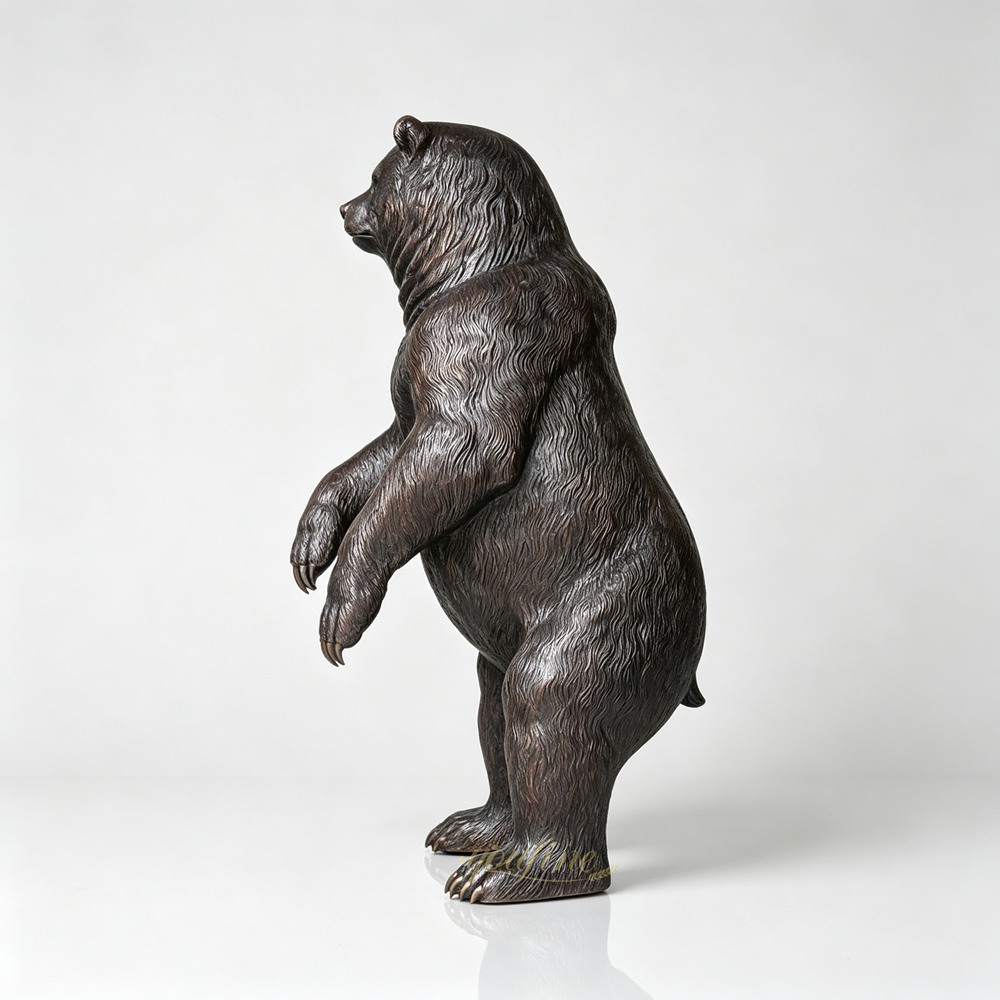 Dark Bronze Standing Grizzly Bear Statue