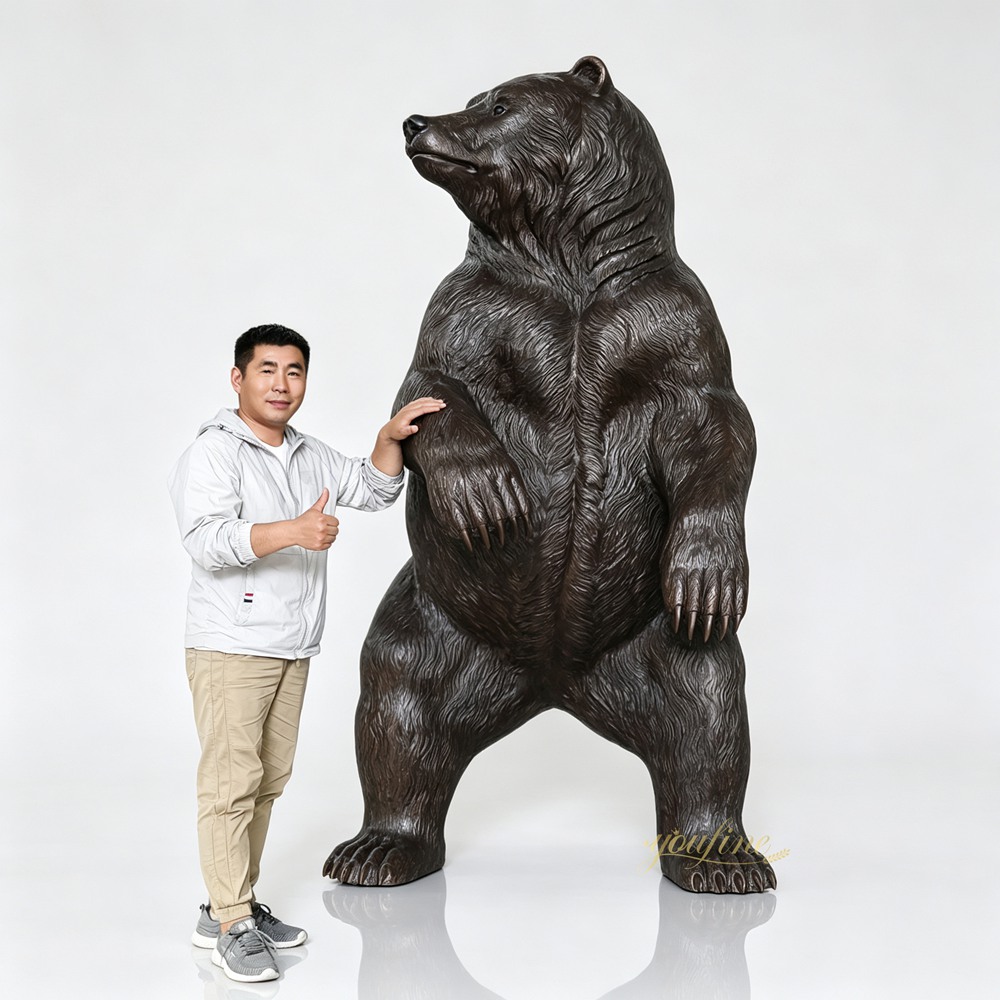 Dark Standing Grizzly Bear Statue