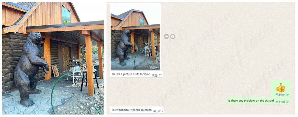 Grizzly Bear Statue Outside Log Cabin Feedback
