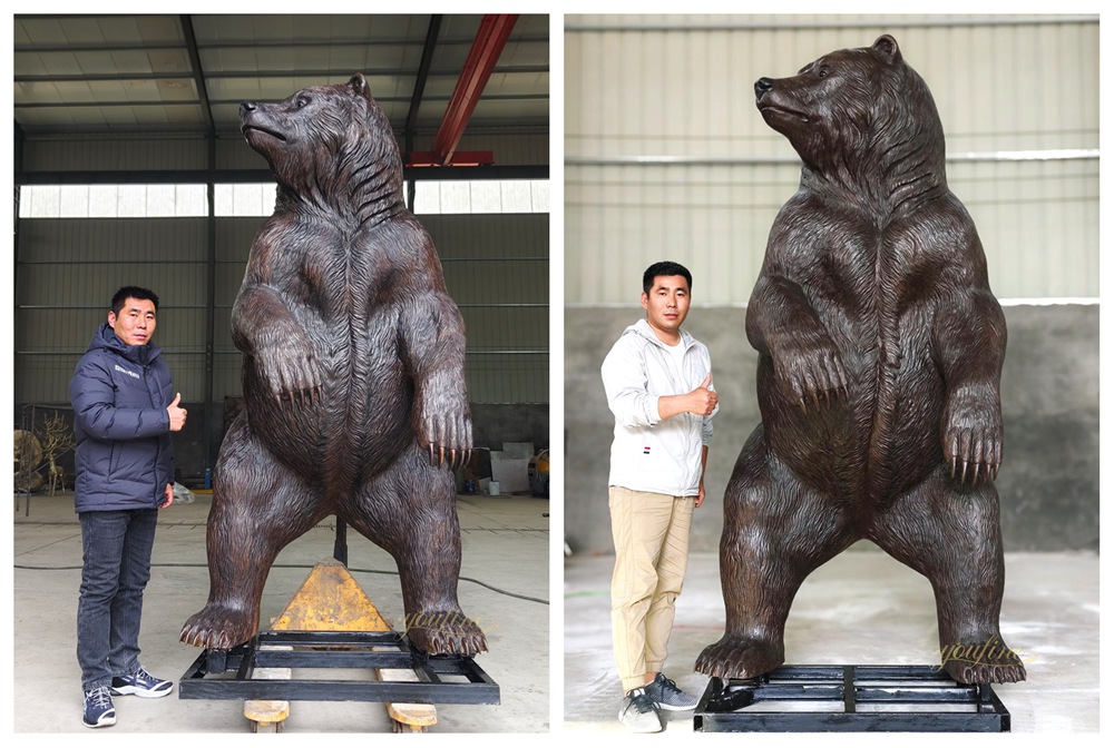 Life Size Standing Bronze Grizzly Bear Statue with Factory QC Manager