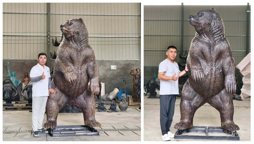 Life Size Standing Grizzly Bear Statue with Factory QC Manager