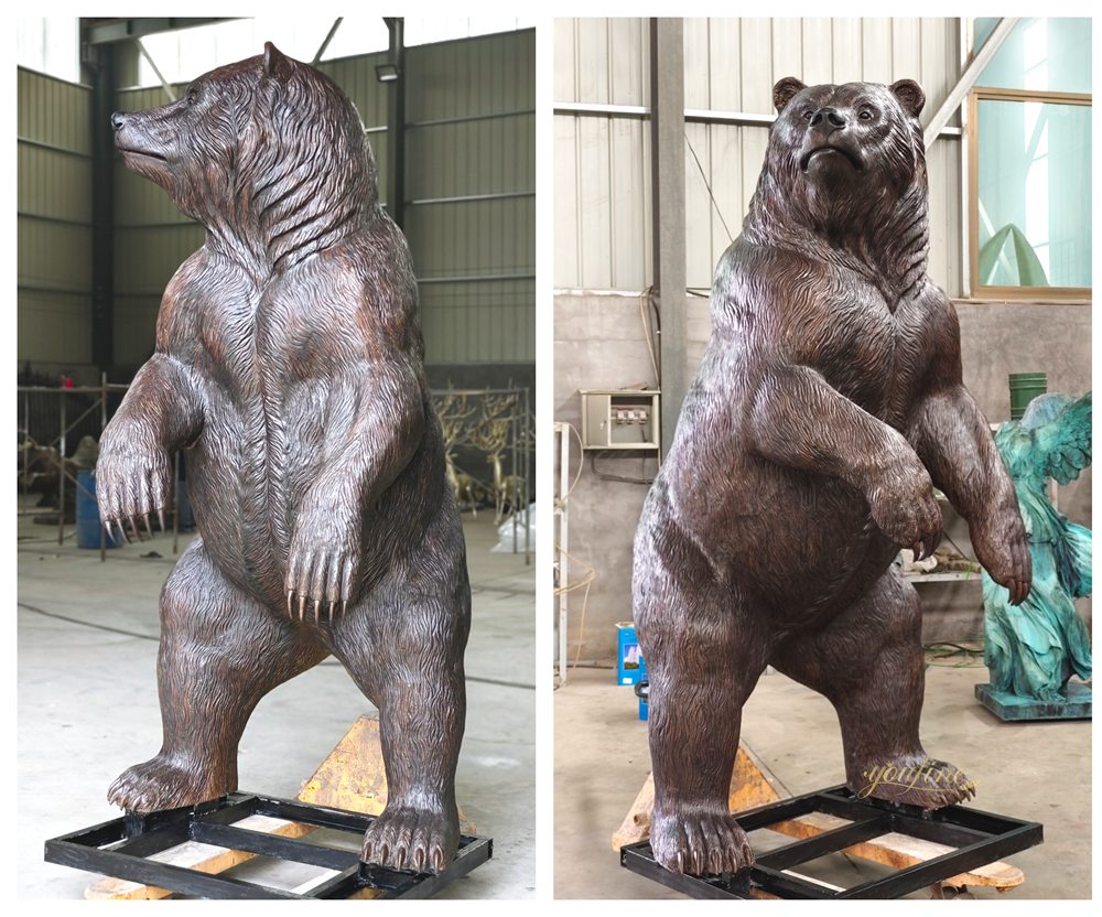 Multi-angle View of Antique Standing Grizzly Bear Garden Sculpture