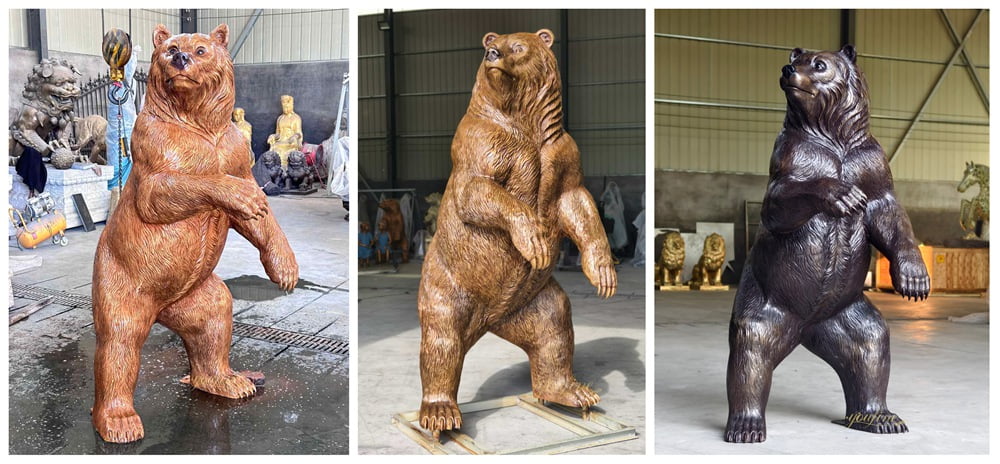 Multiple Patina Color Options for Life Size Standing Grizzly Bear Bronze Statue