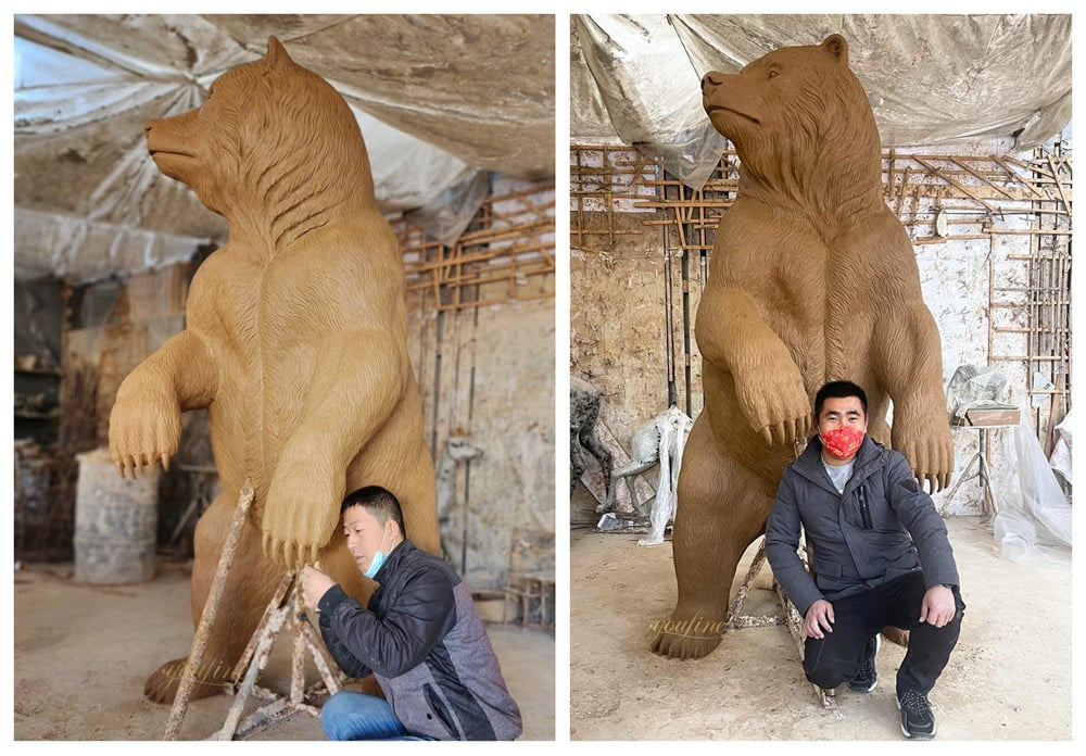 Original Clay model of Life Size Standing Grizzly Bear Statue in Workshop