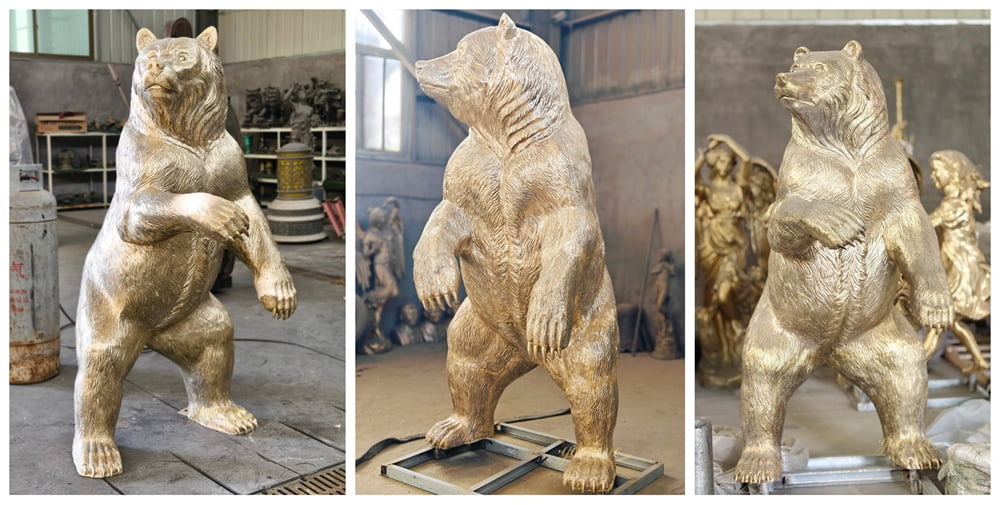 Raw Polished Bronze Large Standing Grizzly Bear Statue in Workshop