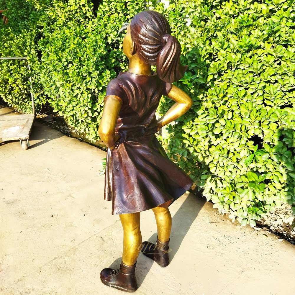 Rear Side View of Bronze Fearless Girl Statue
