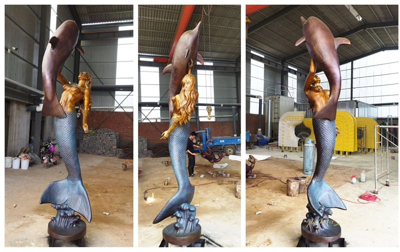 Standing Mermaid Statue with Dolphin