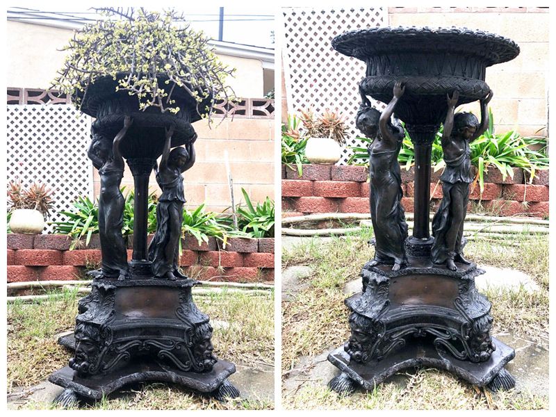 Large Bronze Planter Cherub Figures Statue Home Garden Decoration - Bronze Garden Statue - 6