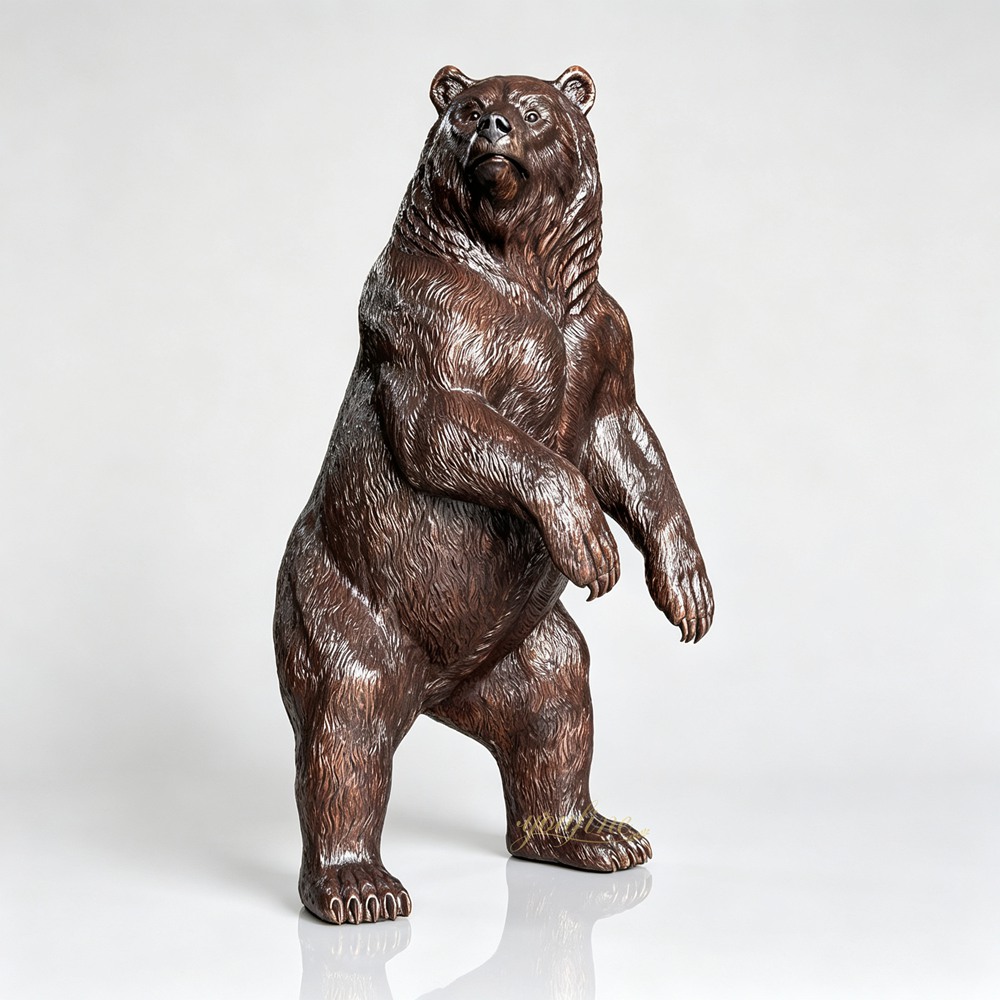 brown Bronze Standing Grizzly Bear Statue