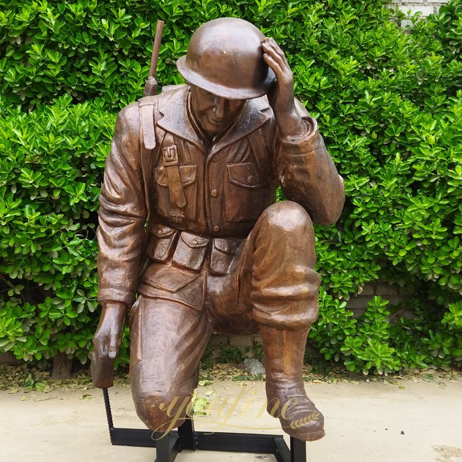 Casting Bronze Life Size Kneeling Soldier Statue BOKK-481 - Bronze Military Statues - 1