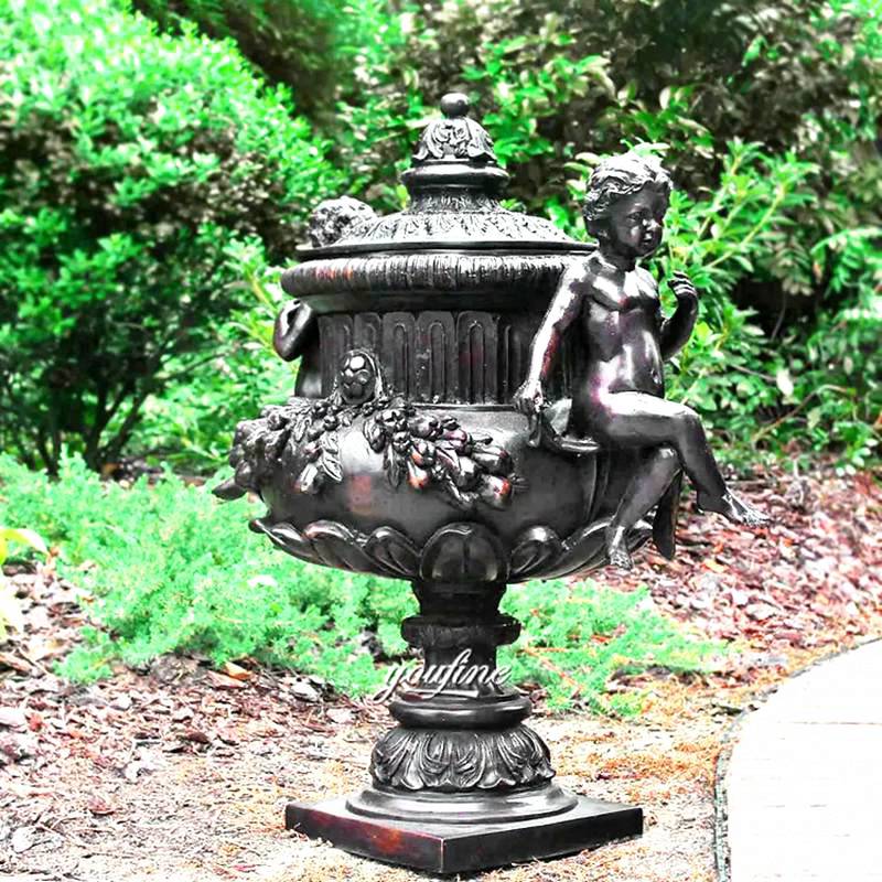 Large Bronze Planter Cherub Figures Statue Home Garden Decoration - Bronze Garden Statue - 1