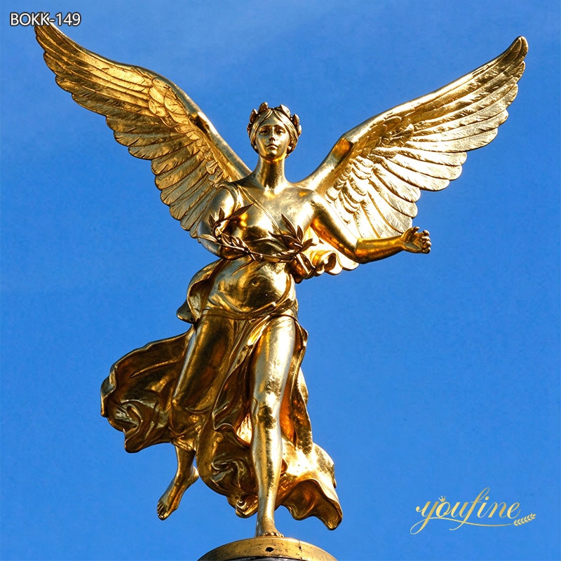 Life size golden bronze angel statue, outdoor estate landscape decor