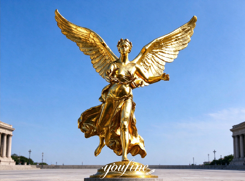 Bronze golden angel landmark sculpture for memorial park plaza