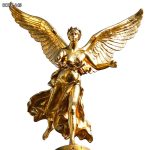 Hand-cast golden bronze winged angel statue