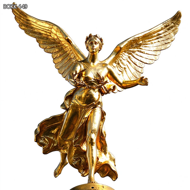 Hand-cast golden bronze winged angel statue