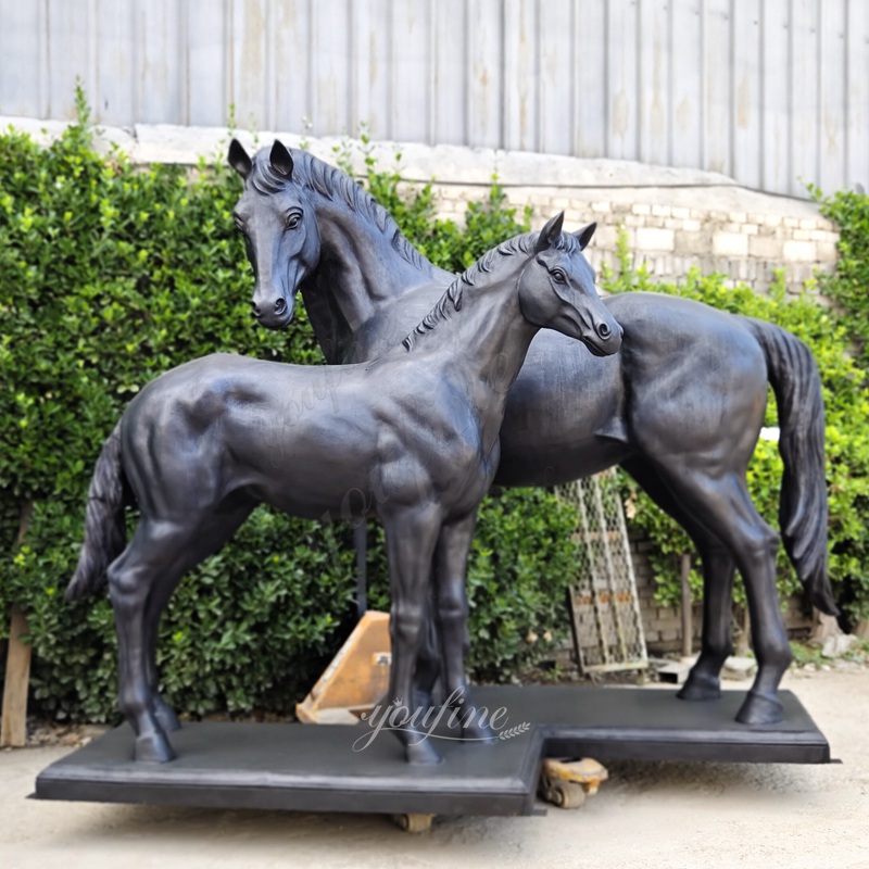 Bronze Black Mare and Foal Statue