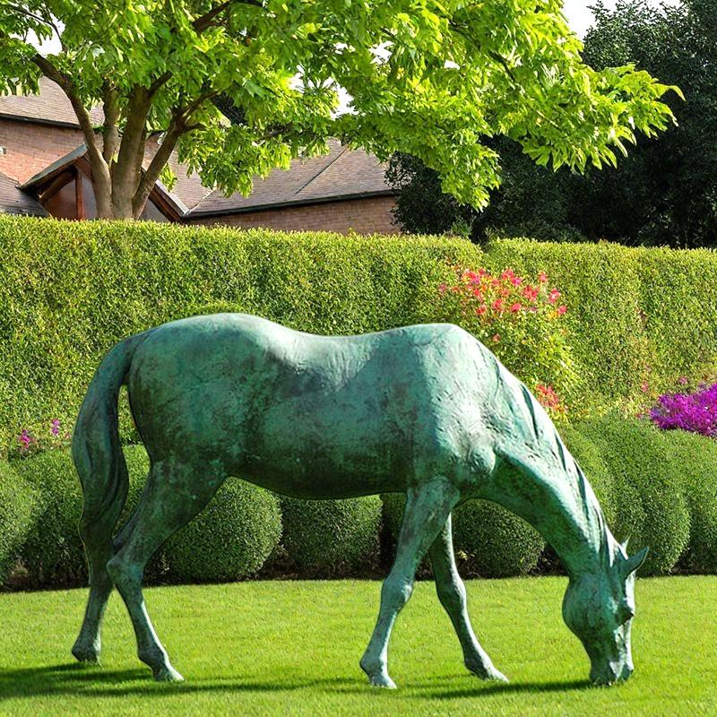 Bronze grazing horse statue