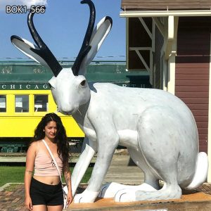 Large Wild Real Bronze Jackalope Statue Mythical Creature Art