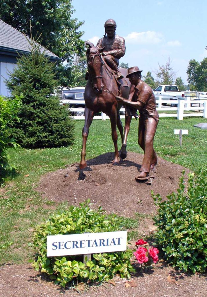 bronze lifesize horse and jockey statue