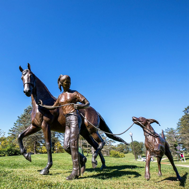 life-size horse and jockey bronze sculpture