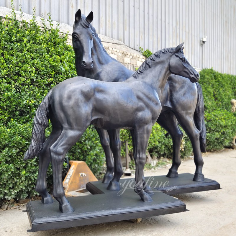 lifesize Bronze Black Mare and Foal Statue