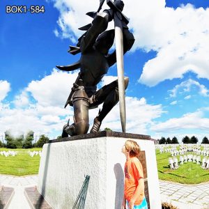 Bronze Military Winged Hussar Statue Kneeling Soldier Art
