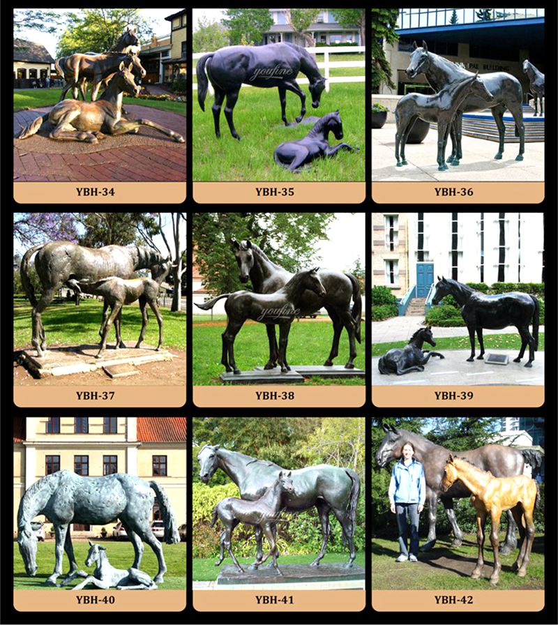 Bronze Black Mare and Foal Statue BOKK-218 - Bronze Animal Sculpture - 5