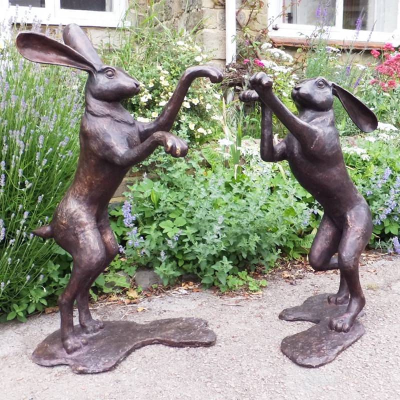 Large Bronze Boxing Hares Garden Ornament Michael Simpson Art - Bronze Wildlife Sculpture - 5