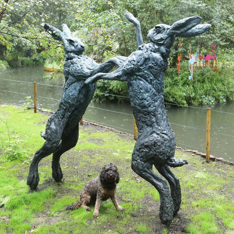 Large Bronze Boxing Hares Garden Ornament Michael Simpson Art - Bronze Wildlife Sculpture - 4