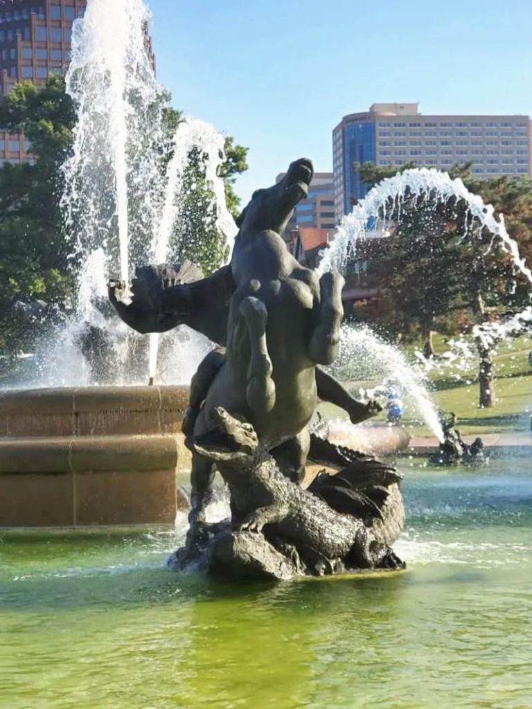 Bronze Horse statue Fountain in Mill Creek Park