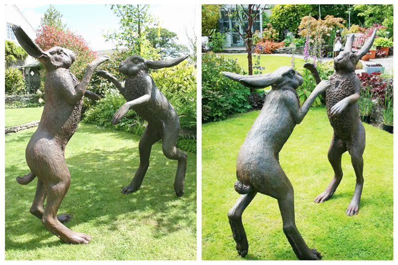 Large Bronze Boxing Hares Garden Ornament Michael Simpson Art - Bronze Wildlife Sculpture - 2