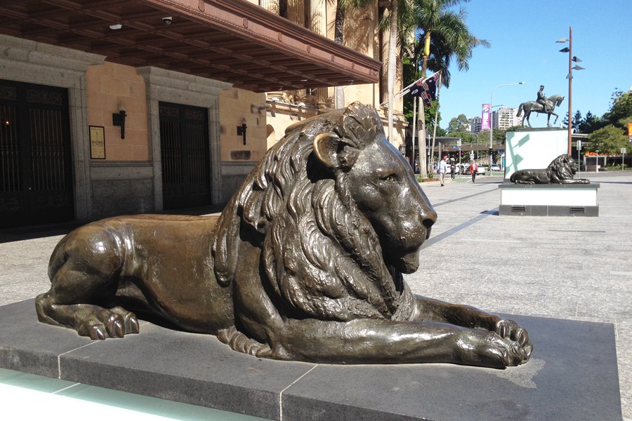 outdoor bronze lion statue