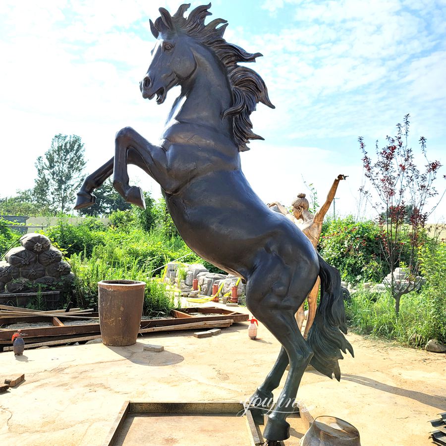 Black bronze rearing horse sculpture