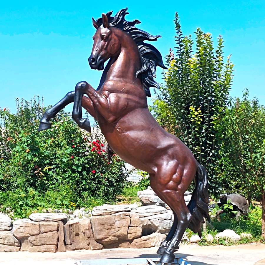 YouFine Brown bronze rearing horse sculpture