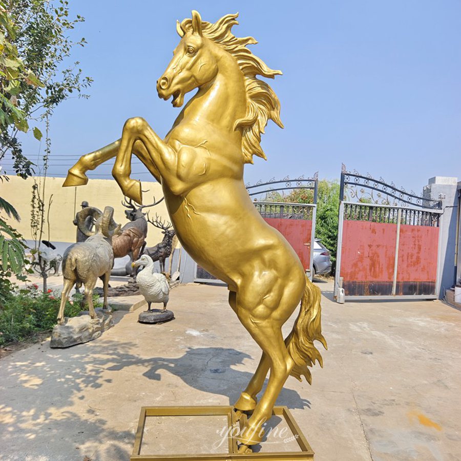 YouFine Golden bronze rearing horse sculpture