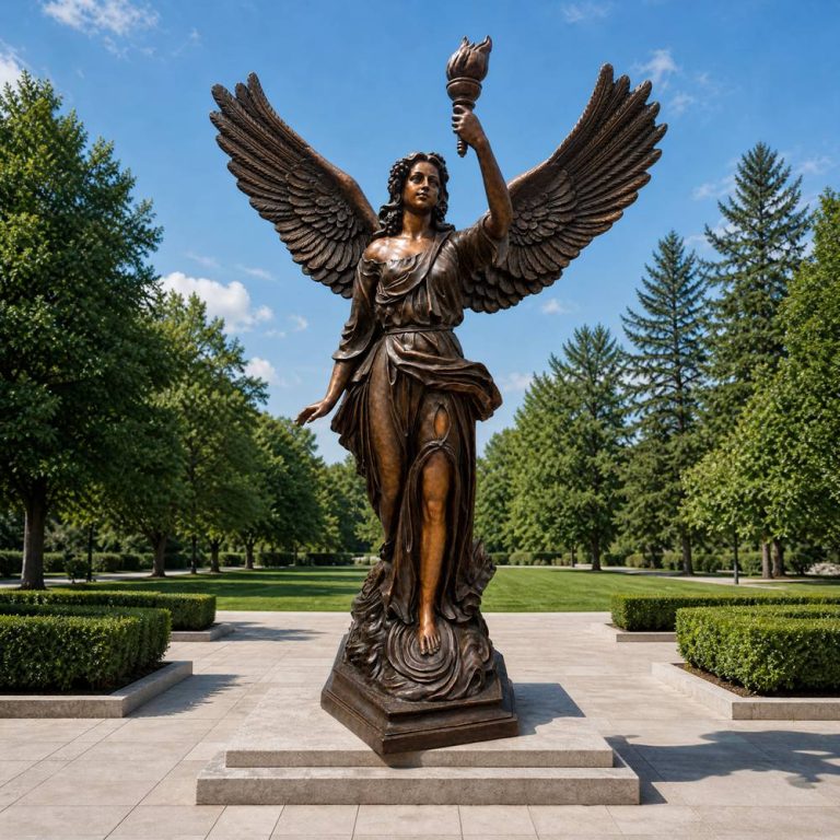 Life Size Bronze Angel Holding Torch Statue
