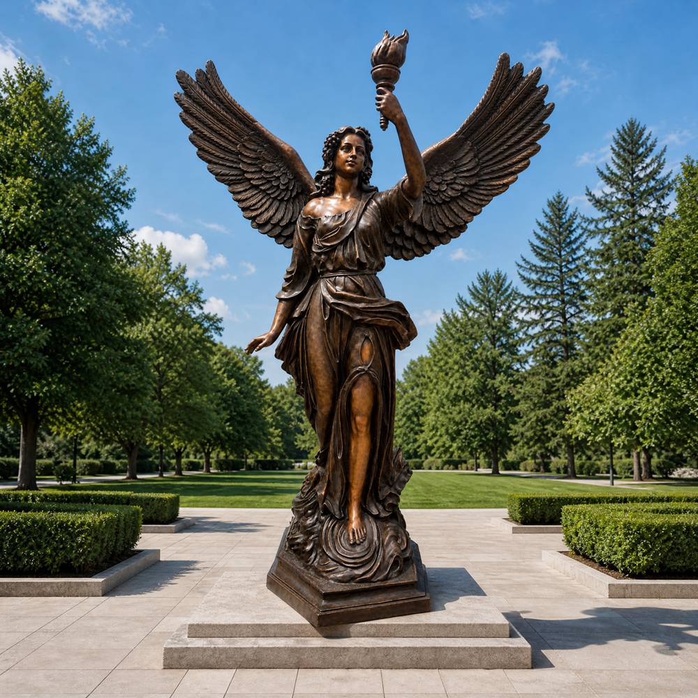 Life Size Bronze Angel Holding Torch Statue BOKK-453