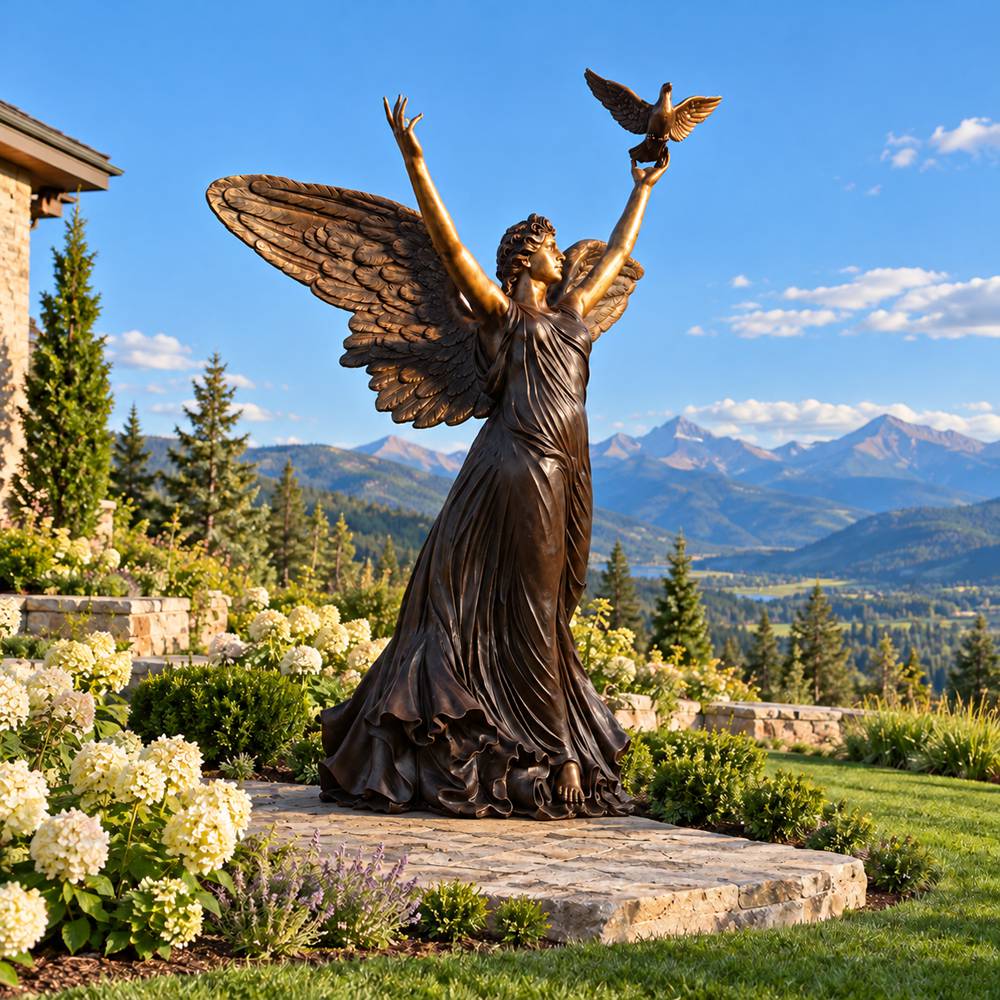 Life Size Bronze Angel with Dove Statue