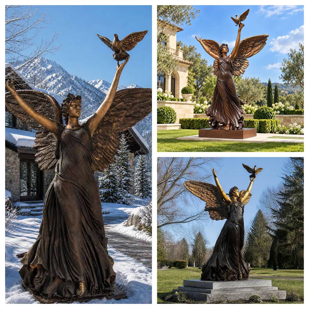 Life Size Bronze Angel with Dove Statue