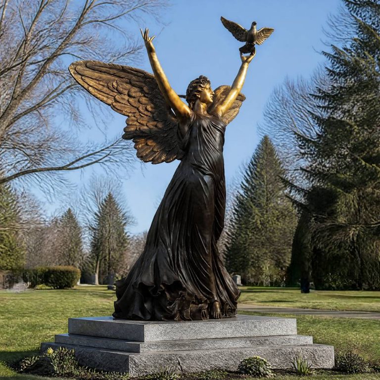 Life Size Bronze Angel with Dove Statue
